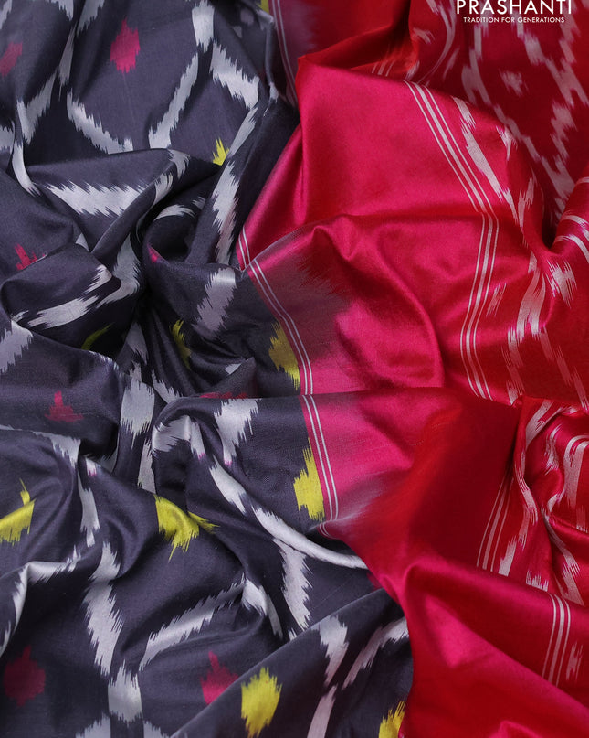 Pure pochampally silk saree grey and pink with allover zig zag weaves and zari woven simple border