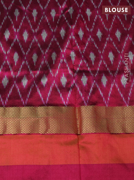 Pure pochampally silk saree grey and magenta pink with plain body and temple design zari woven simple border