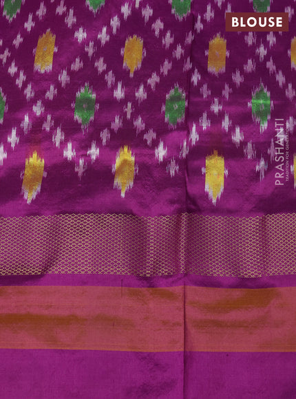 Pure pochampally silk saree yellow and purple with plain body and temple design zari woven simple border