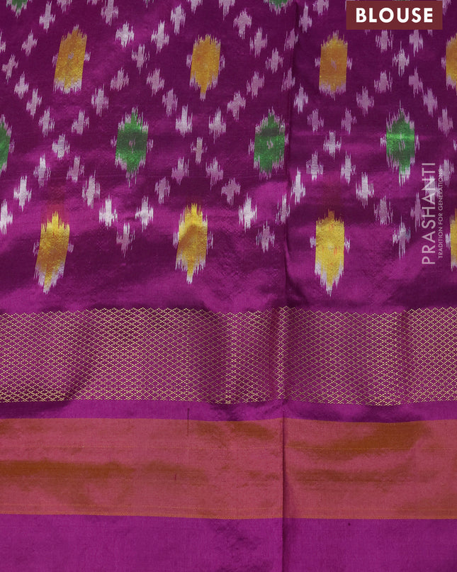 Pure pochampally silk saree yellow and purple with plain body and temple design zari woven simple border
