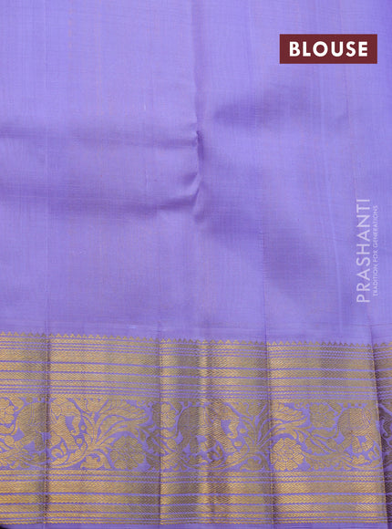 Pure kora kanchipuram silk saree red and lavender with silver & gold zari woven buttas and zari woven border