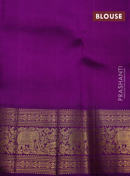 Pure kora kanchipuram silk saree teal blue and purple with silver & gold zari woven buttas and zari woven border