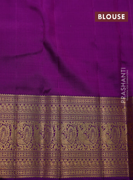 Pure kora kanchipuram silk saree orange and purple with silver & gold zari woven buttas and zari woven border