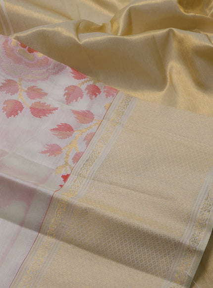Pure kanchipuram silk saree cream with allover jamdhani weaveing and zari woven border