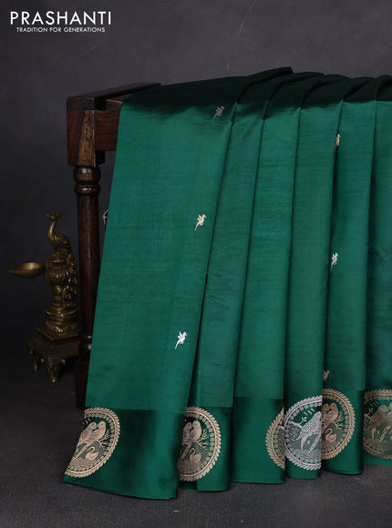 Pure puna silk saree green with zari woven buttas and zari woven butta border