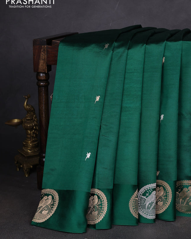 Pure puna silk saree green with zari woven buttas and zari woven butta border