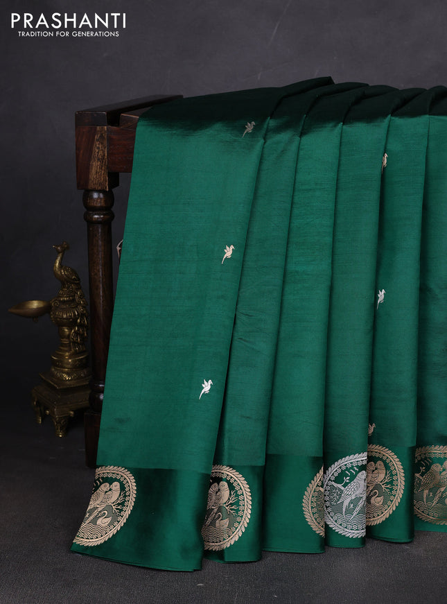 Pure puna silk saree green with zari woven buttas and zari woven butta border