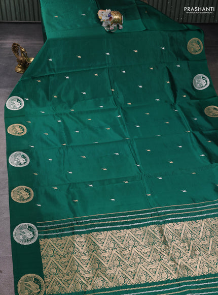 Pure puna silk saree green with zari woven buttas and zari woven butta border