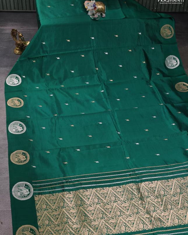 Pure puna silk saree green with zari woven buttas and zari woven butta border