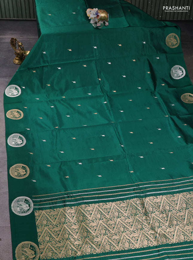 Pure puna silk saree green with zari woven buttas and zari woven butta border