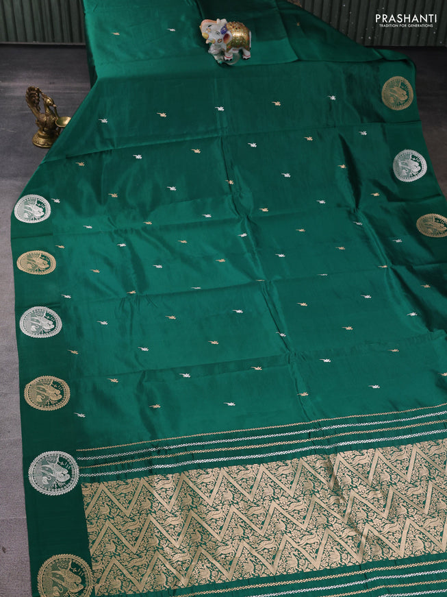 Pure puna silk saree green with zari woven buttas and zari woven butta border