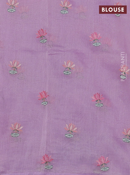 Art tissue chanderi saree lavender with allover floral embroidery and lace work border