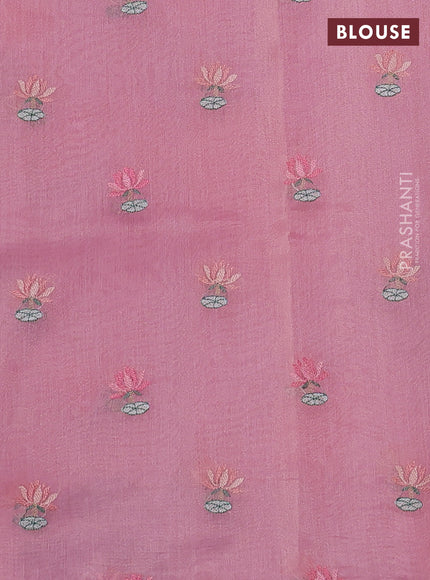 Art tissue chanderi saree light pink with allover floral embroidery and lace work border