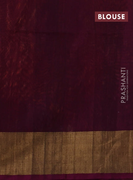 Ikat silk cotton saree orange and dark magenta pink with allover ikat weaves and zari woven border