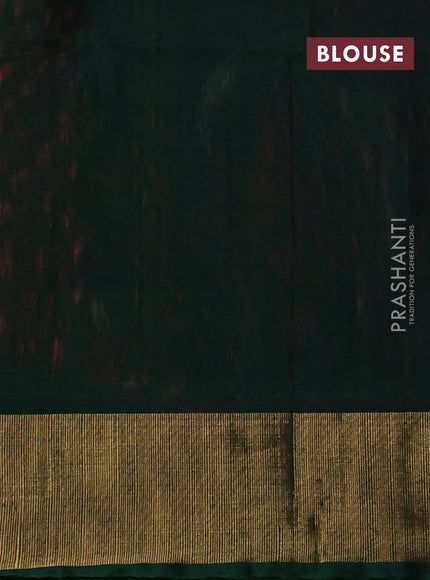 Ikat silk cotton saree pink and green with allover ikat weaves and zari woven border