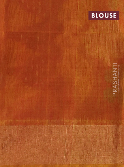 Ikat silk cotton saree deep coffee brown and mustard yellow with allover ikat weaves and zari woven border