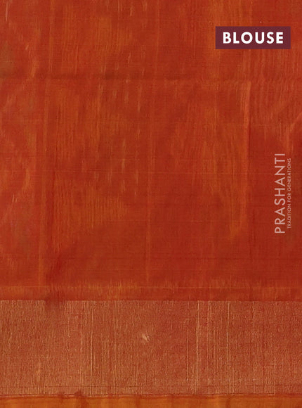 Ikat silk cotton saree dark blue and sunset orange with allover ikat weaves and zari woven border