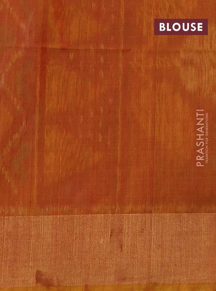 Ikat silk cotton saree navy blue and mustard yellow with allover ikat weaves and zari woven border