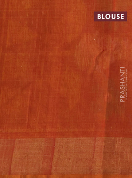 Ikat silk cotton saree blue and sunset orange with allover ikat weaves and zari woven border