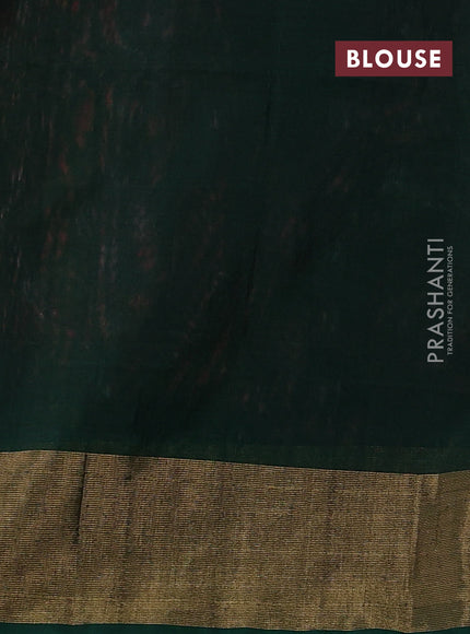 Ikat silk cotton saree pink and green with allover ikat weaves and zari woven border