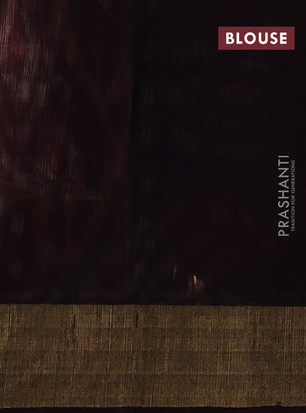 Ikat silk cotton saree cream and deep wine with allover ikat weaves and zari woven border