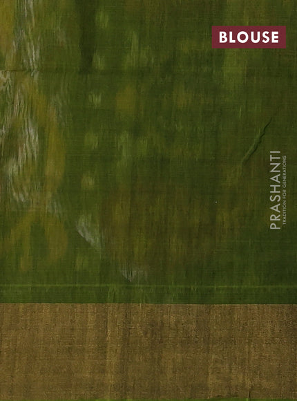 Ikat silk cotton saree off white and green with allover ikat weaves and zari woven border