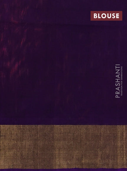 Ikat silk cotton saree pink and violet with allover ikat weaves and zari woven border