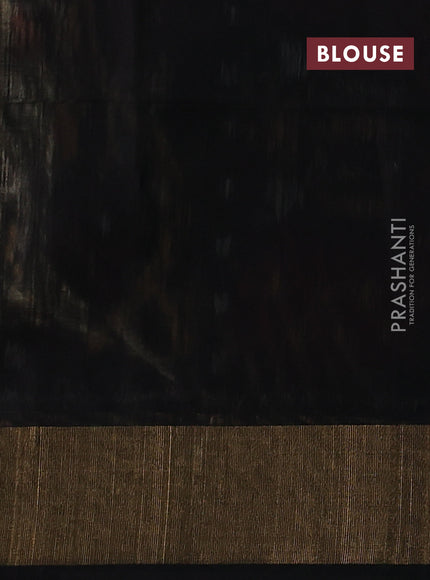 Ikat silk cotton saree pista green and black with allover ikat weaves and zari woven border
