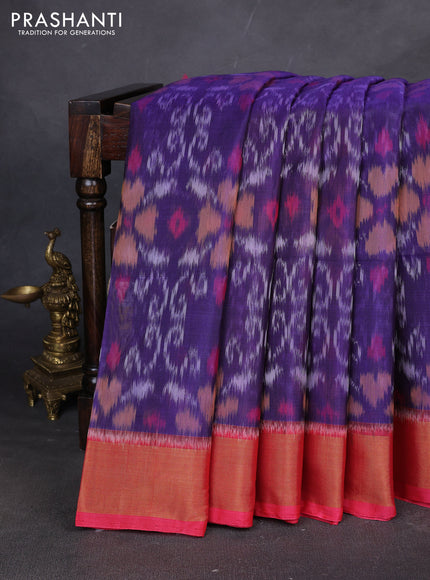 Ikat silk cotton saree blue and pink with allover ikat weaves and zari woven border