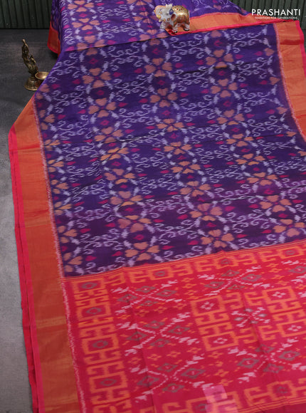 Ikat silk cotton saree blue and pink with allover ikat weaves and zari woven border