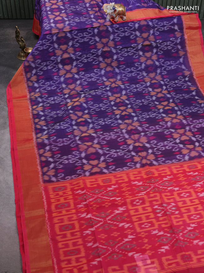 Ikat silk cotton saree blue and pink with allover ikat weaves and zari woven border