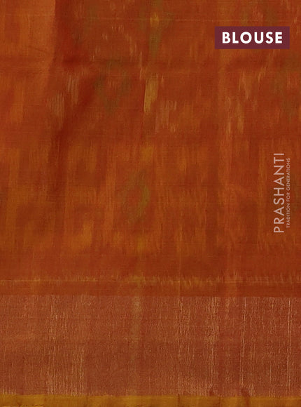 Ikat silk cotton saree coffee brown and mustard yellow with allover ikat weaves and zari woven border