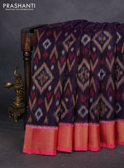 Ikat silk cotton saree navy blue and pink with allover ikat weaves and zari woven border