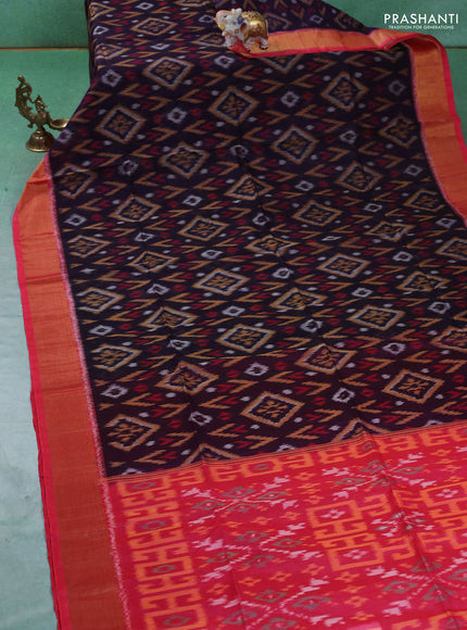 Ikat silk cotton saree navy blue and pink with allover ikat weaves and zari woven border