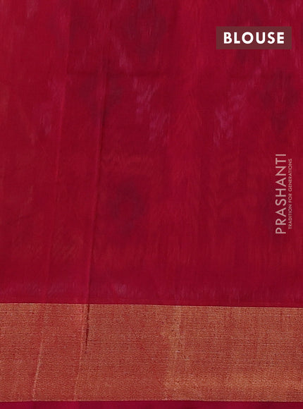 Ikat silk cotton saree green and pink with allover ikat weaves and zari woven border