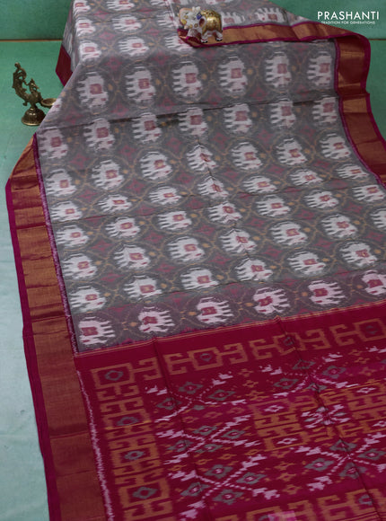 Ikat silk cotton saree grey and pink with allover ikat weaves and zari woven border
