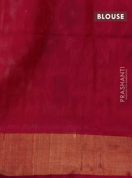 Ikat silk cotton saree green and pink with allover ikat weaves and zari woven border
