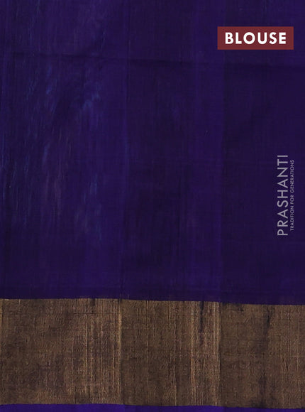 Ikat silk cotton saree cs blue and blue with allover ikat weaves and zari woven border