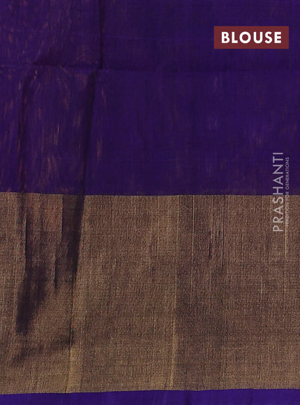 Ikat silk cotton saree orange and blue with allover ikat weaves and ikat woven zari border