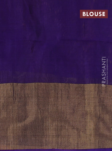 Ikat silk cotton saree orange and blue with allover ikat weaves and ikat woven zari border