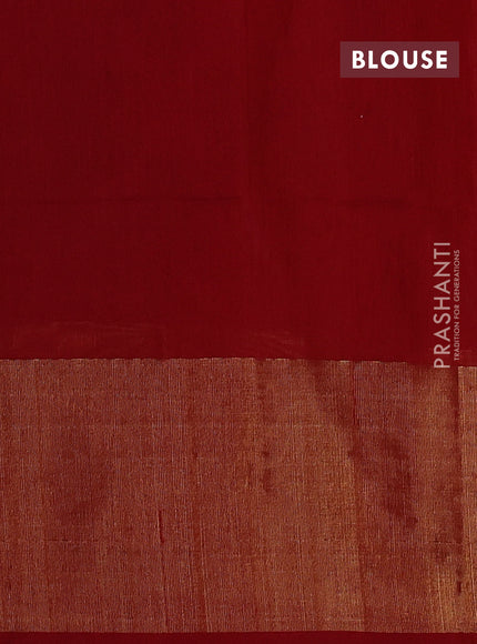 Ikat silk cotton saree green and red with allover ikat weaves and ikat woven zari border
