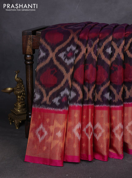 Ikat silk cotton saree navy blue and pink with allover ikat weaves and ikat woven zari border