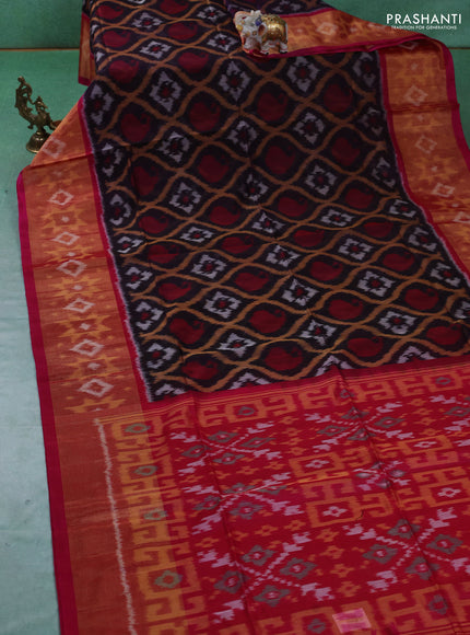 Ikat silk cotton saree navy blue and pink with allover ikat weaves and ikat woven zari border