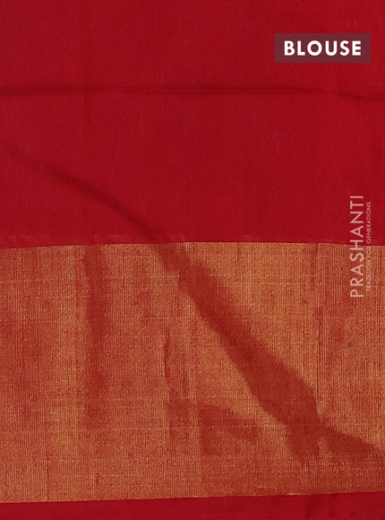 Ikat silk cotton saree off white and red with allover ikat weaves and ikat woven zari border
