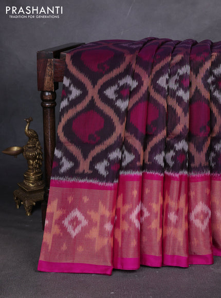 Ikat silk cotton saree navy blue and pink with allover ikat weaves and ikat woven zari border