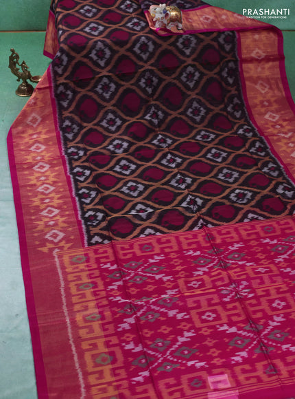 Ikat silk cotton saree navy blue and pink with allover ikat weaves and ikat woven zari border