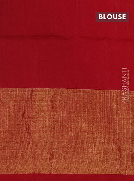 Ikat silk cotton saree cs blue and red with allover ikat weaves and ikat woven zari border