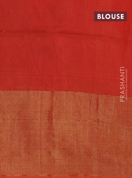 Ikat silk cotton saree green and orange with allover ikat weaves and ikat woven zari border