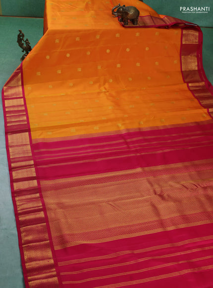 10 yards silk saree mango yellow and pink with zari woven buttas and zari woven border