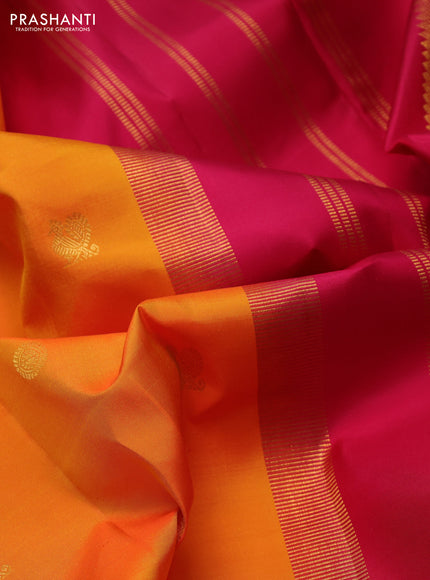 10 yards silk saree mango yellow and pink with zari woven buttas and zari woven border